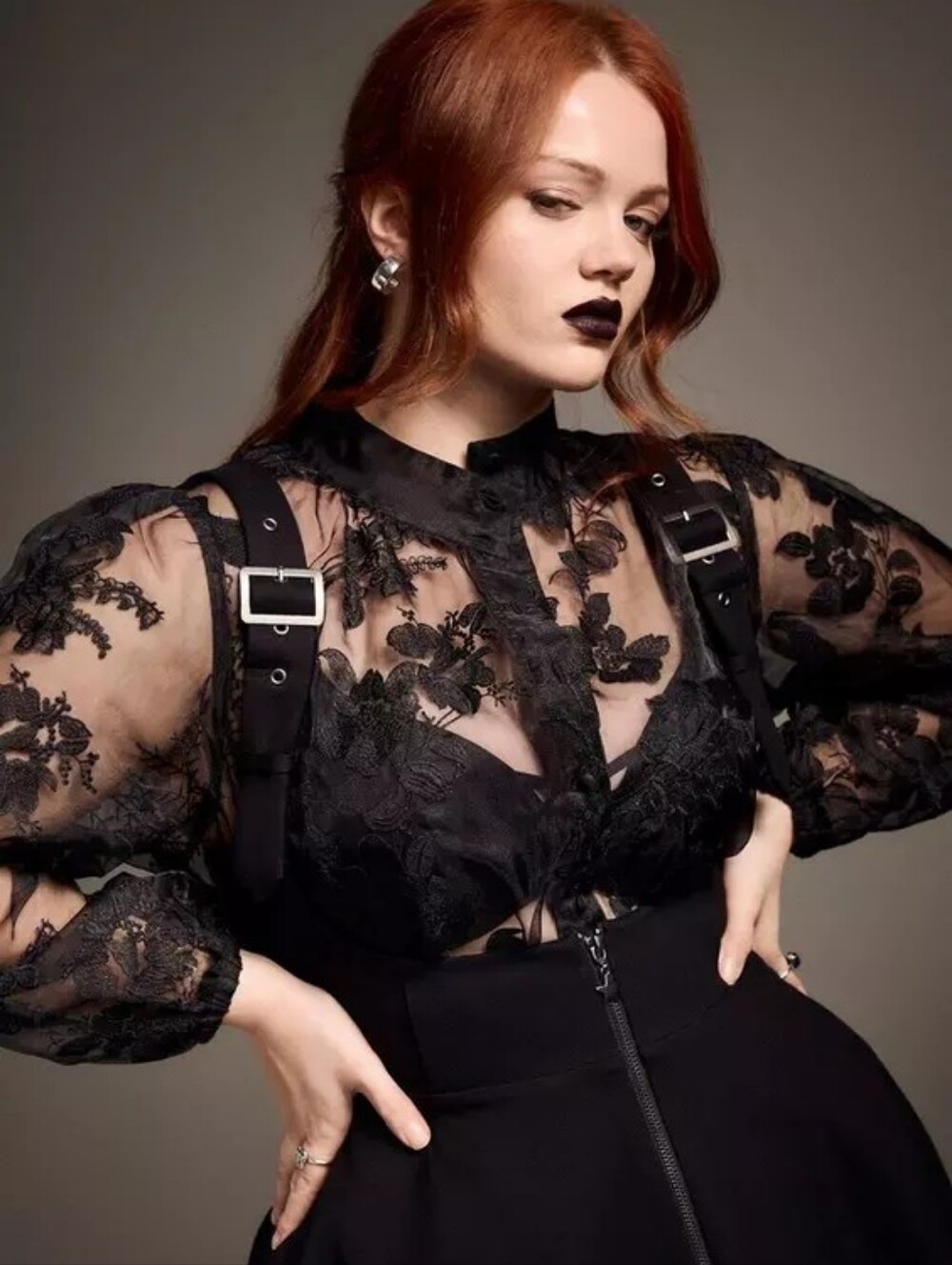 Torrid Nightfall Collection Black Sheer Embroidered Button-Front Blouse